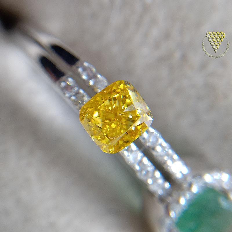 0.278 Carat Fancy Vivid Yellow I1 CGL Japan Natural Loose Diamond 天然 イエロー ダイヤモンド ルース Cushion Shape 5