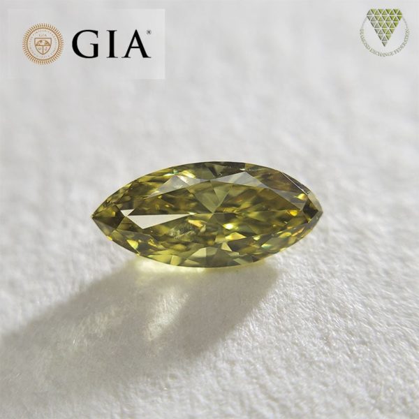 0.21 Carat Fancy Deep Greenish Yellow GIA Natural Loose Diamond 天然 イエロー ダイヤモンド Marquise Shape