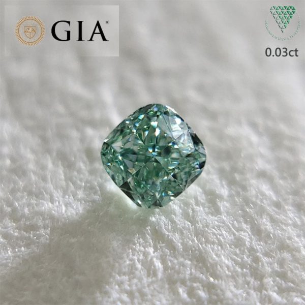 0.03 Carat Fancy Intense Green GIA  Natural Loose Diamond 天然 グリーン ダイヤモンド Cushion Shape