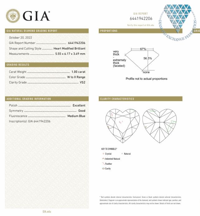 1.00 Carat, W-X Natural Diamond, Heart Shape, VS2 Clarity, GIA 3