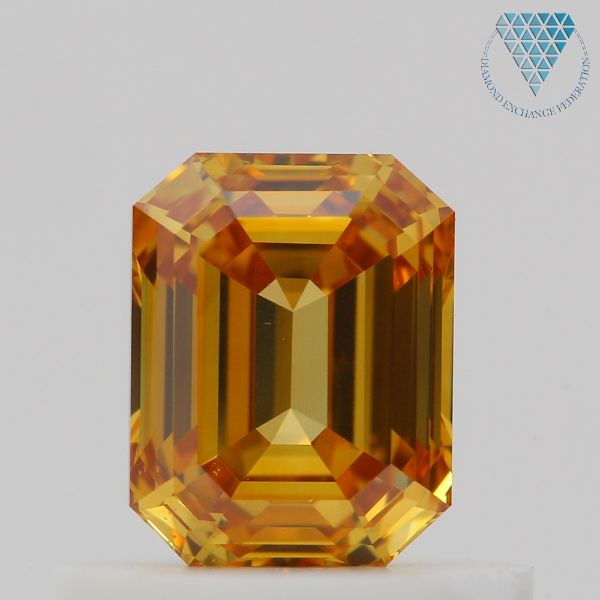 0.58 Carat, Fancy Vivid  Yellow-Orange Natural Diamond, Emerald Shape, VS2 Clarity, GIA 2