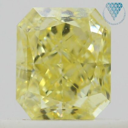 0.61 Carat, Fancy Intense  Yellow Natural Diamond, Radiant Shape, VVS2 Clarity, GIA