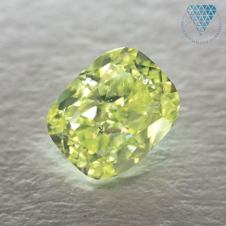 1.01 Carat, Fancy Intense Green-Yellow Natural Diamond, Cushion Shape, SI2 Clarity, GIA