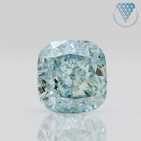0.29 Carat, Fancy  Blue-Green Natural Diamond, Cushion Shape, I2 Clarity, GIA 4