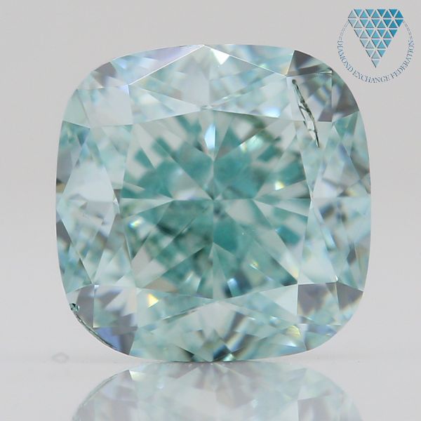 0.65 Carat, Fancy Intense  Blue-Green Natural Diamond, Cushion Shape, SI2 Clarity, GIA 2