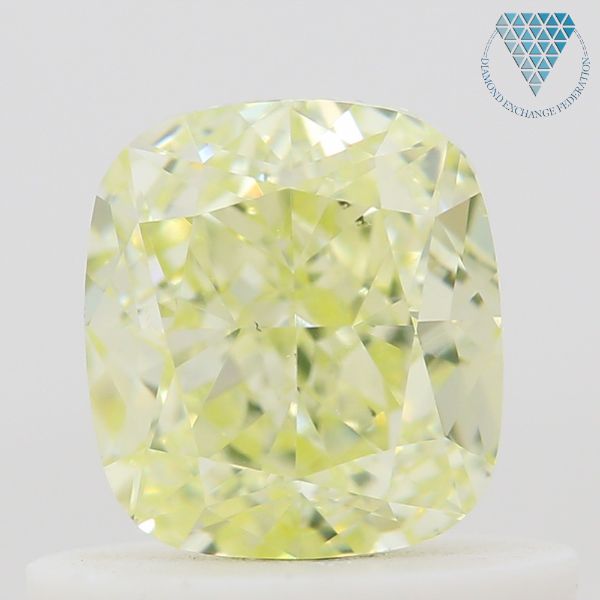 0.62 Carat, Light Greenish Yellow Natural Diamond, Cushion Shape, SI1 Clarity, GIA