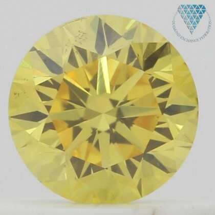 0.40 Carat, Fancy Vivid Yellow Natural Diamond, Round Shape, VS2 Clarity, GIA