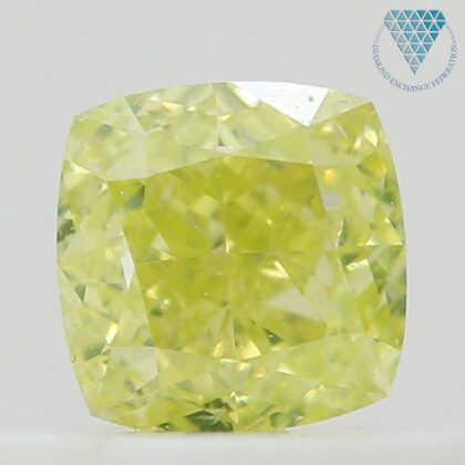 0.35 Carat, Fancy Intense Greenish Yellow Natural Diamond, Cushion Shape, SI1 Clarity, GIA
