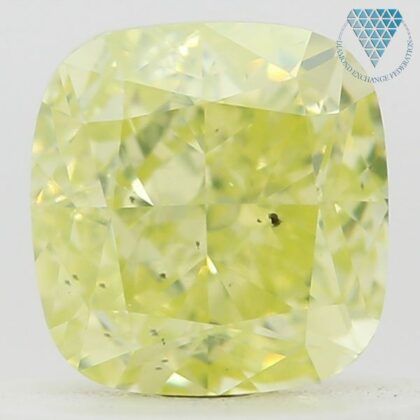 0.50 Carat, Fancy Greenish Yellow Natural Diamond, Cushion Shape, SI1 Clarity, GIA