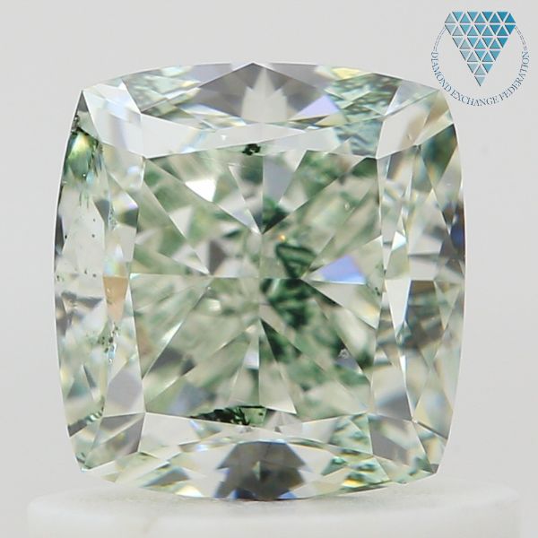 0.97 Carat, Fancy Grayish Green Natural Diamond, Cushion Shape, SI2 Clarity, GIA