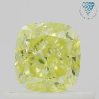 0.54 Carat, Fancy Greenish Yellow Natural Diamond, Cushion Shape, VS2 Clarity, GIA