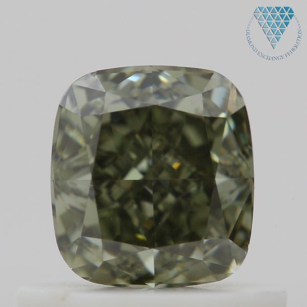 0.62 Carat, Fancy Dark Gray-Yellowish Green Natural Diamond, Cushion Shape, VS2 Clarity, GIA 2