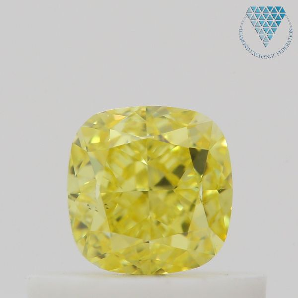 0.52 Carat, Fancy Intense Yellow Natural Diamond, Cushion Shape, VS2 Clarity, GIA 2