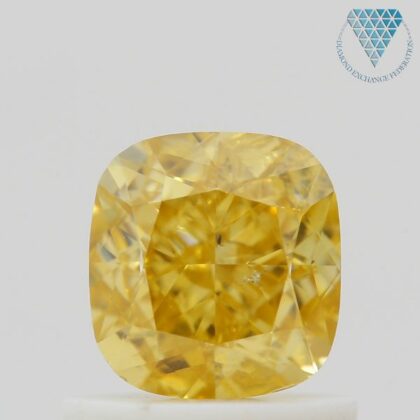 1.01 Carat, Fancy Deep Orangy Yellow Natural Diamond, Cushion Shape, SI2 Clarity, GIA