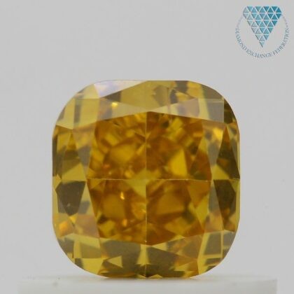 0.59 Carat, Fancy Deep Brownish Orangy Yellow Natural Diamond, Cushion Shape, SI1 Clarity, GIA