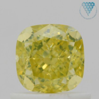 0.84 Carat, Fancy Intense  Yellow Natural Diamond, Cushion Shape, VS2 Clarity, GIA