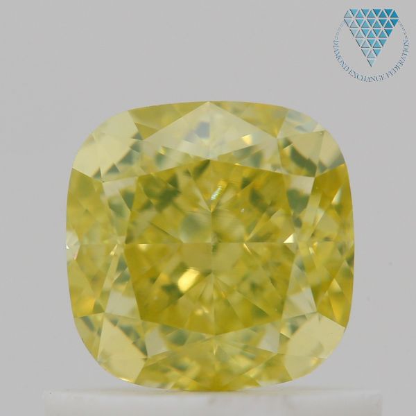 0.84 Carat, Fancy Intense  Yellow Natural Diamond, Cushion Shape, VS2 Clarity, GIA