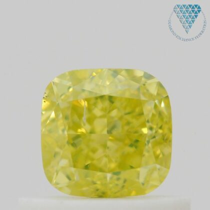 0.57 Carat, Fancy Intense Greenish Yellow Natural Diamond, Cushion Shape, SI2 Clarity, GIA