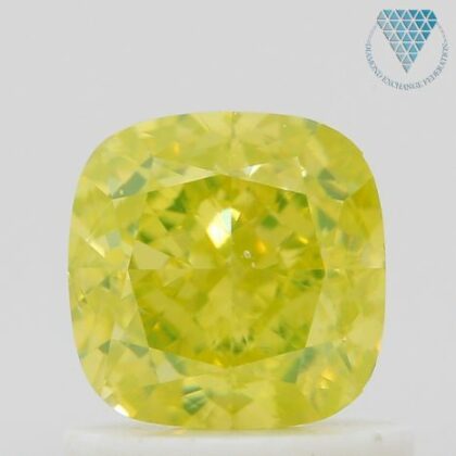 1.02 Carat, Fancy Intense Greenish Yellow Natural Diamond, Cushion Shape, SI1 Clarity, GIA