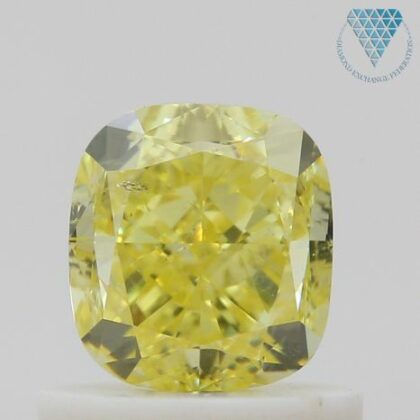 1.01 Carat, Fancy Intense Yellow Natural Diamond, Cushion Shape, SI2 Clarity, GIA