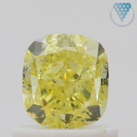 1.01 Carat, Fancy Intense Yellow Natural Diamond, Cushion Shape, SI2 Clarity, GIA 2