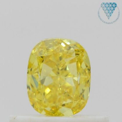 0.50 Carat, Fancy Vivid Yellow Natural Diamond, Cushion Shape, VS2 Clarity, GIA