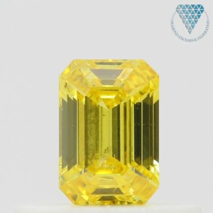 0.30 Carat, Fancy Vivid Yellow Natural Diamond, Emerald Shape, SI2 Clarity, GIA