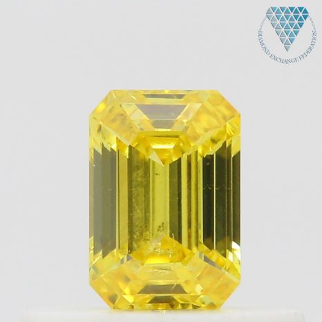 0.30 Carat, Fancy Vivid Yellow Natural Diamond, Emerald Shape, SI2 Clarity, GIA 2