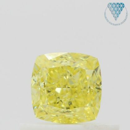 0.53 Carat, Fancy Intense  Yellow Natural Diamond, Cushion Shape, VS1 Clarity, GIA