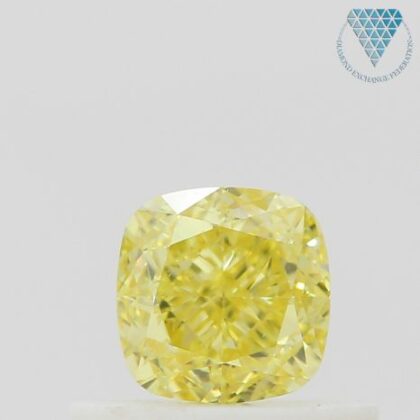0.50 Carat, Fancy Intense Yellow Natural Diamond, Cushion Shape, VS1 Clarity, GIA