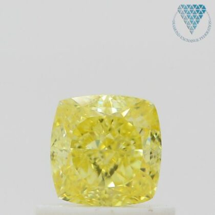 0.75 Carat, Fancy Intense Yellow Natural Diamond, Cushion Shape, VVS2 Clarity, GIA