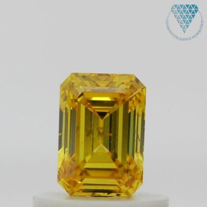 0.52 Carat, Fancy Vivid Orangy Yellow Natural Diamond, Emerald Shape, SI2 Clarity, GIA