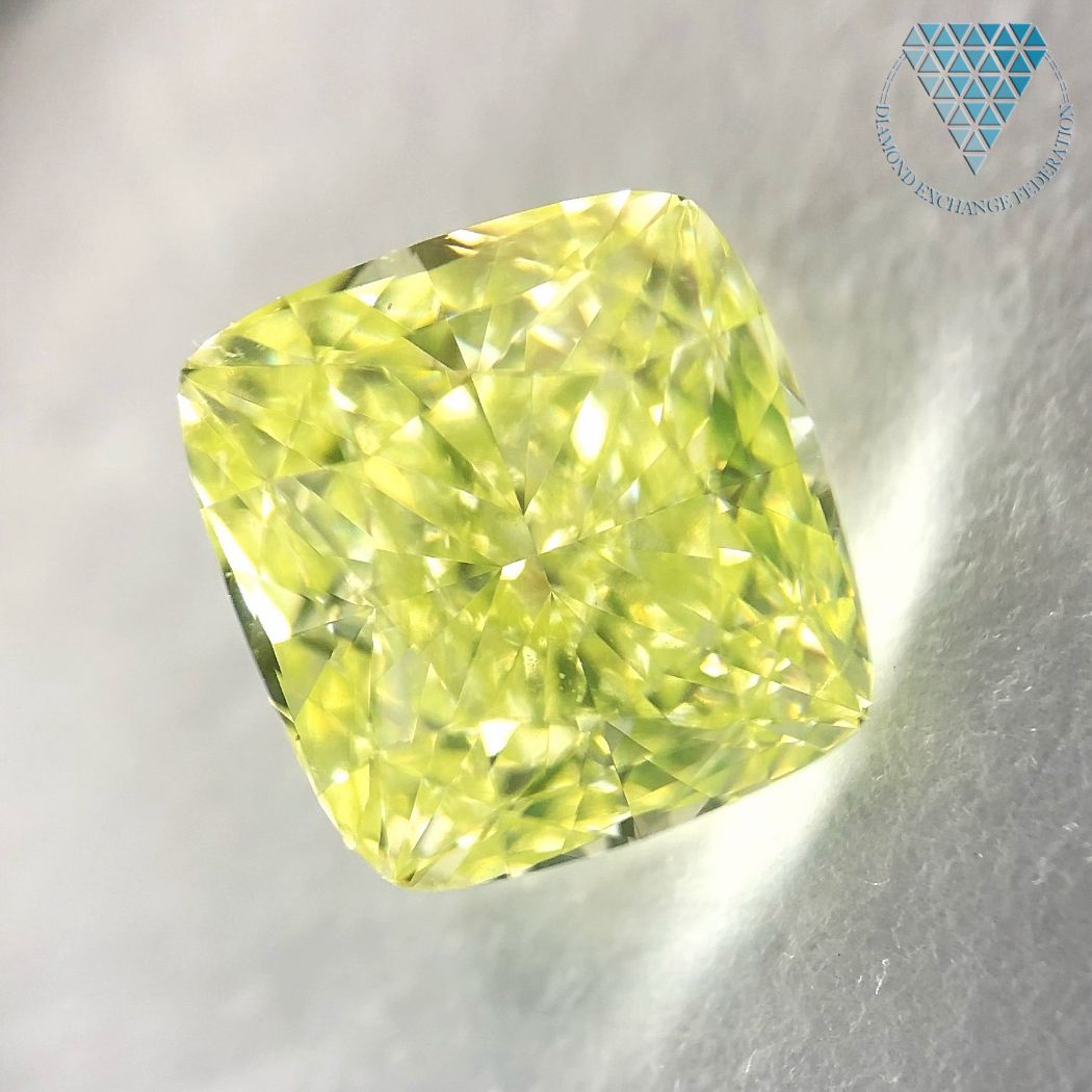 1.24 Carat, Fancy Green-Yellow Natural Diamond, Cushion Shape, VS2 Clarity, GIA