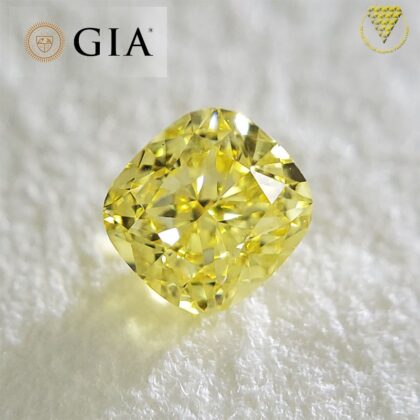 0.40 Carat Fancy Intense Yellow Natural Diamond, Cushion Shape, Clarity SI1 ± , GIA Diamond Exchange Federation