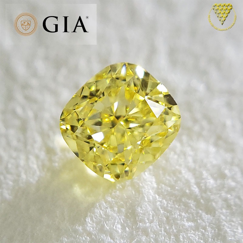 0.40 Carat Fancy Intense Yellow Natural Diamond, Cushion Shape, Clarity SI1 ± , GIA Diamond Exchange Federation 2