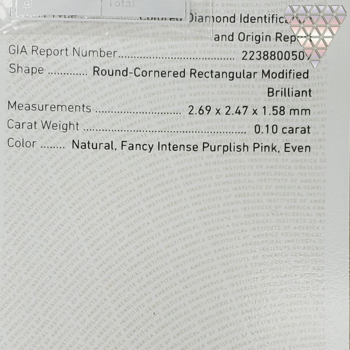 0.1 Carat, Fancy Intense Purplish Pink Natural Diamond, Radiant Shape, VS1 ± Clarity, GIA 6