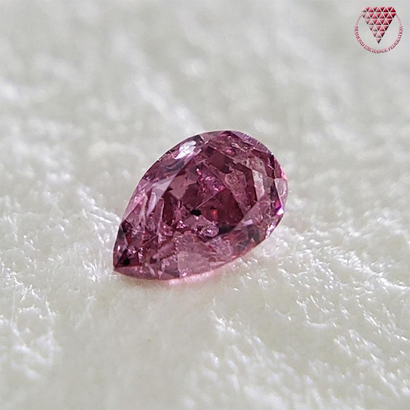 0.030 ct Fancy Vivid Purplish Pink Pear I2 CGL Japan Natural Loose Diamond Exchange Federation