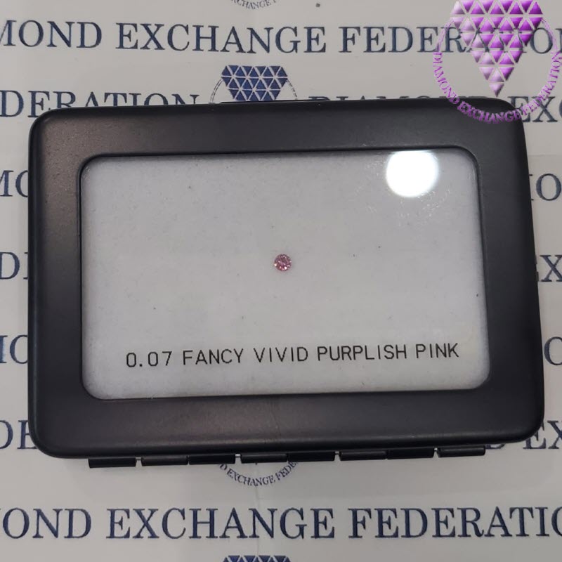 0.07 Carat Fancy Vivid Purplish Pink Gia Natural Diamond, Round Shape,  Clarity SI1 , GIA 7